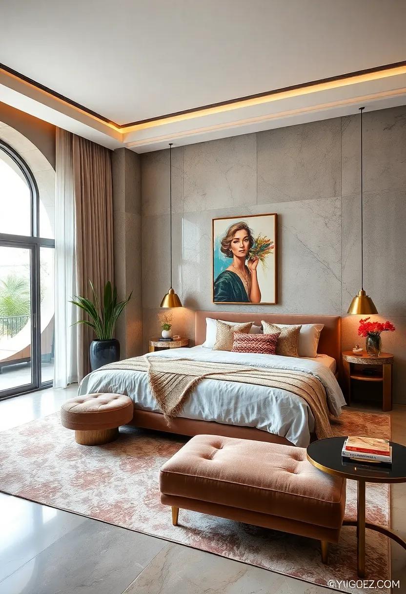 Glamorous glam:⁣ Infuse a touch ⁢of Hollywood glam with⁢ metallic accents, plush furnishings, and statement ‍art ‍pieces⁣ for an ⁣opulent sanctuary