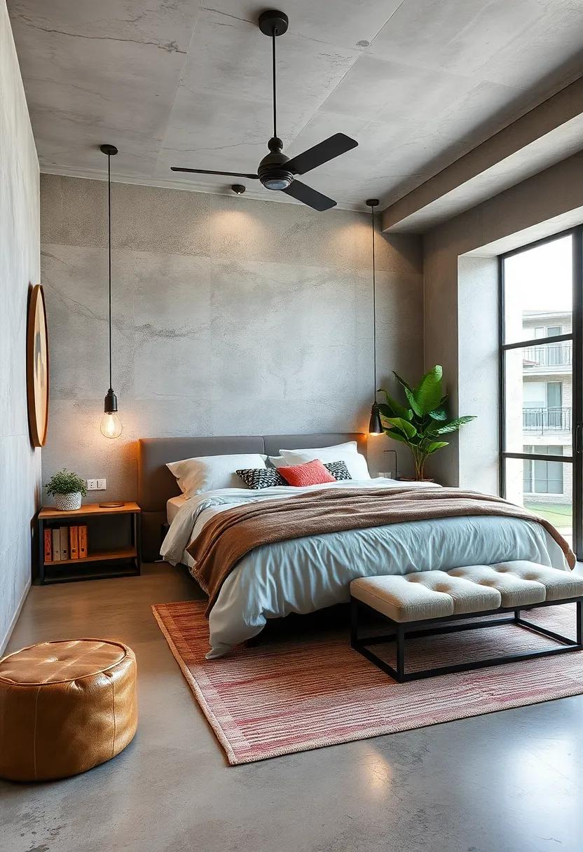 Industrial Chic: Mix raw materials like metal and concrete with​ cozy textiles and soft⁤ lighting‌ to craft an edgy yet inviting bedroom environment