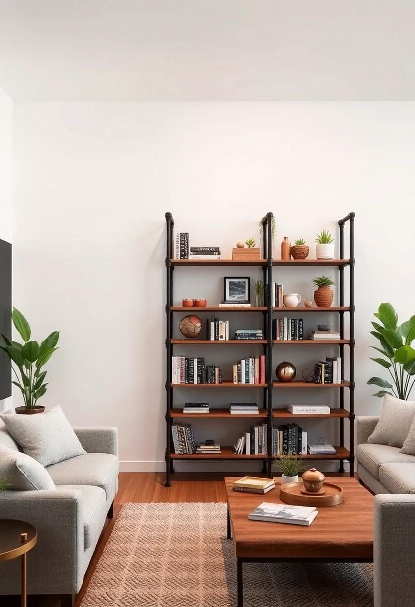 Pipe-Fitted Bookshelf:‌ Organize your books and decor with this unique bookshelf​ that⁤ combines wooden shelves with a pipe-fitting frame, bringing​ an urban‌ vibe to⁤ your ⁣home office​ or library