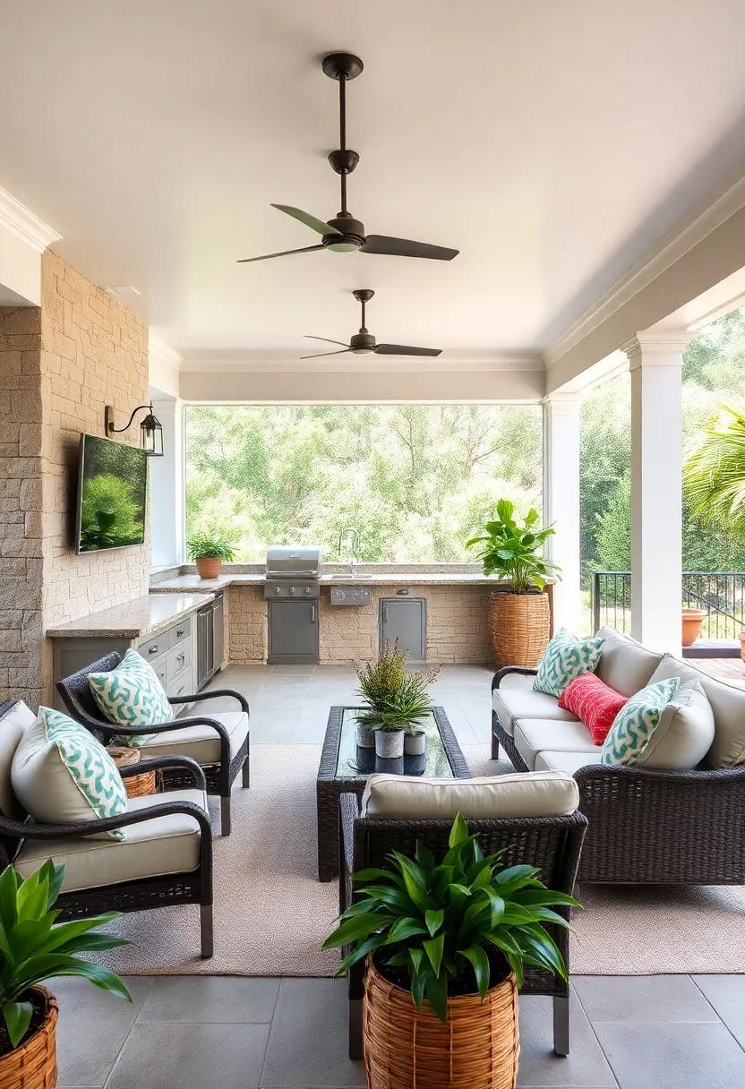 Elevate your outdoor‍ experience with a Mediterranean-themed screened porch that features a‍ stone outdoor kitchen,vibrant tile accents,and lush‍ greenery for a tranquil ‍getaway