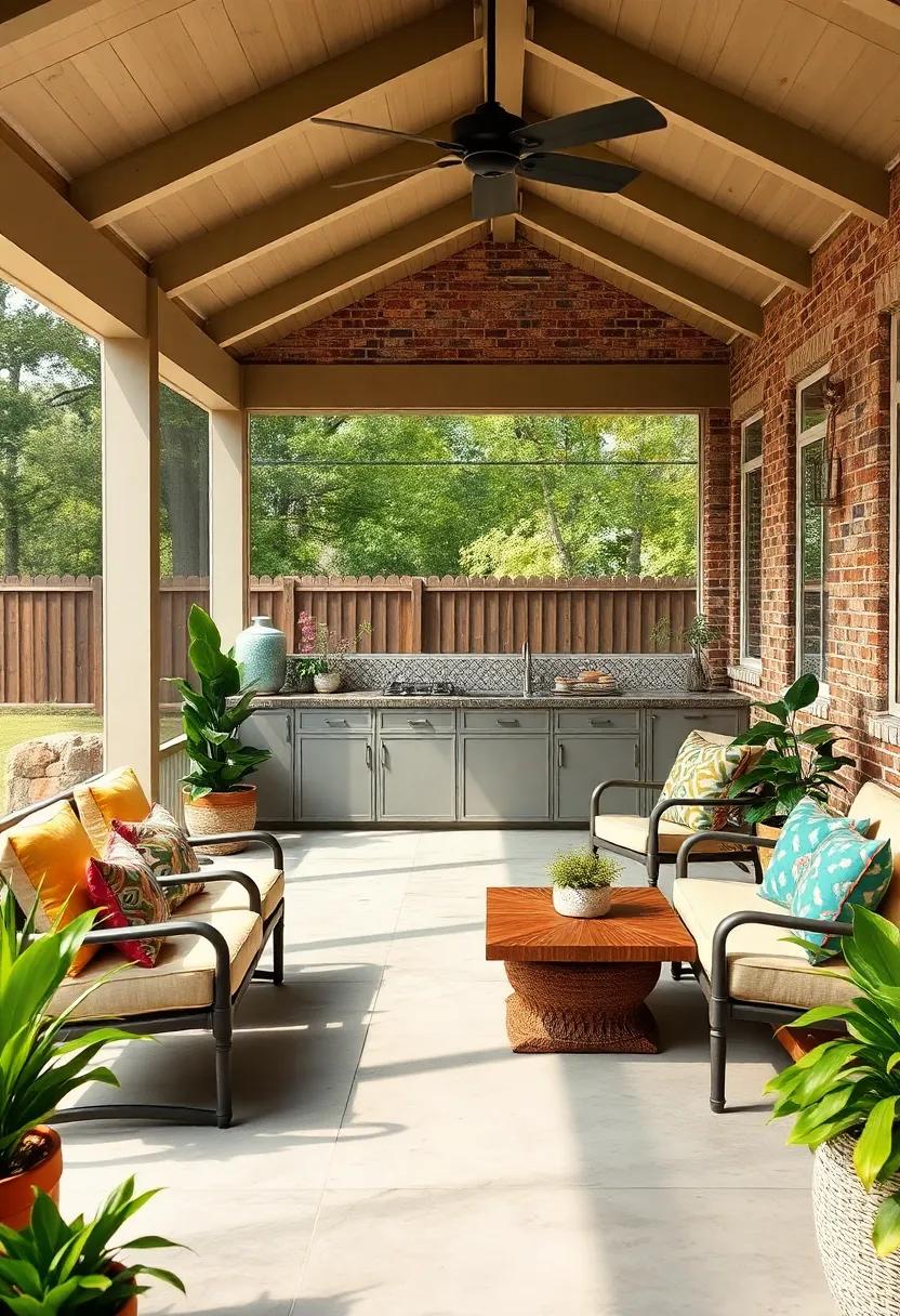 Revitalize your space with⁣ a ‍colorful bohemian-themed screened porch, showcasing an outdoor kitchen adorned with unique ⁤tiles and eclectic decor that reflects ⁤your personality