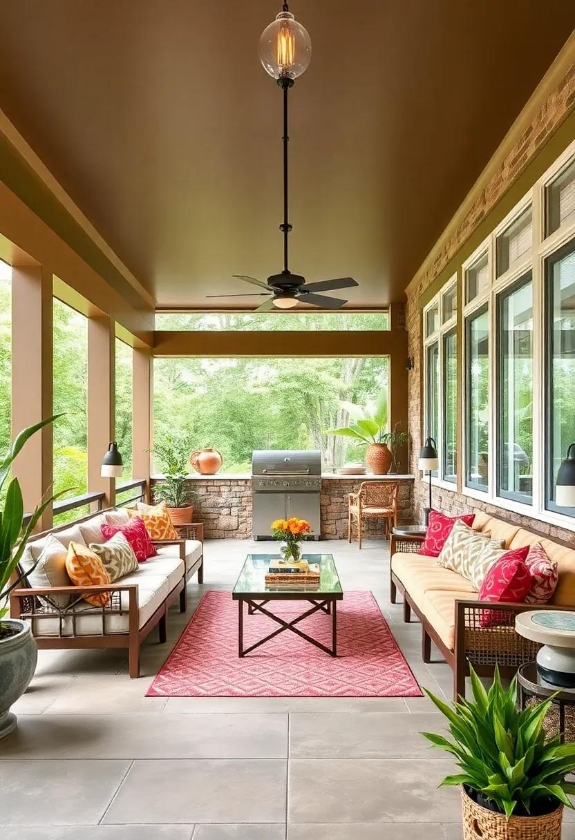 Step⁤ into a fusion of style with an eclectic screened porch that marries bold colors, varied textures, and a⁢ unique outdoor kitchen that reflects the homeowners’ travels ‌and experiences