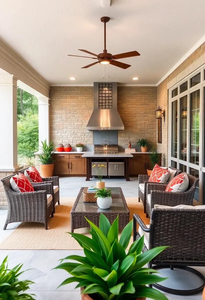 Incorporate elegant simplicity into your screened porch ‍with a modern outdoor kitchen that prioritizes functionality, complemented by sleek ‍wicker furniture for a relaxed atmosphere