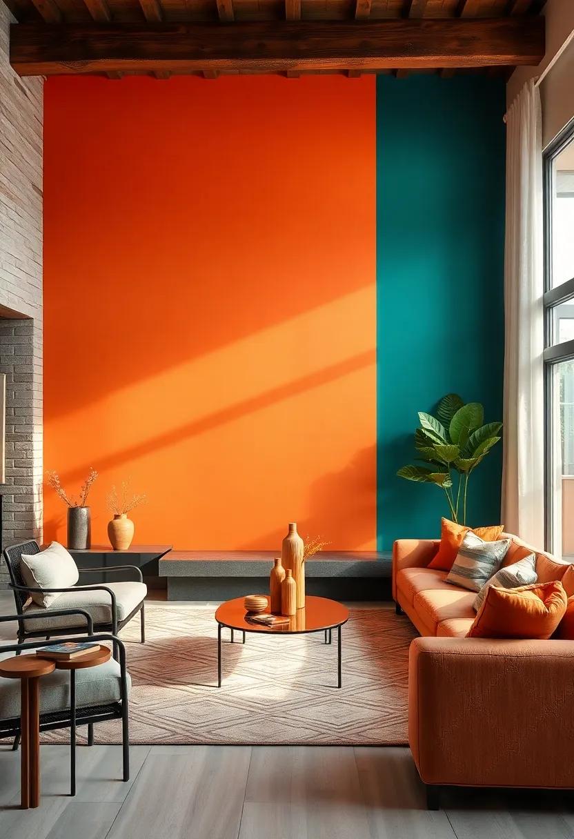 Sunset Vibes: Blend ‌a warm orange with a⁢ cool teal to evoke the colors of a‌ sunset, adding warmth ‍and serenity to your living room
