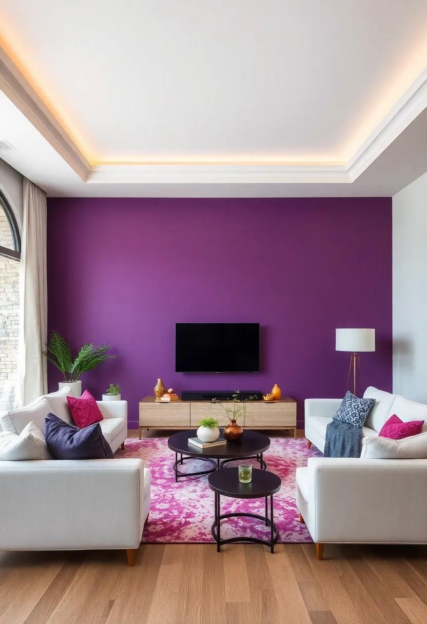 Unexpected Pairings: Pair a deep purple accent ​wall‍ with bright white ⁤furniture for‌ an eye-catching, modern twist