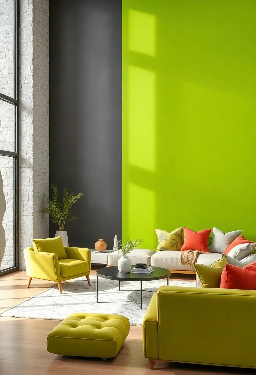 Go⁢ for a Pop: Create a striking accent⁣ wall by painting one side bright lime green against⁤ muted gray tones