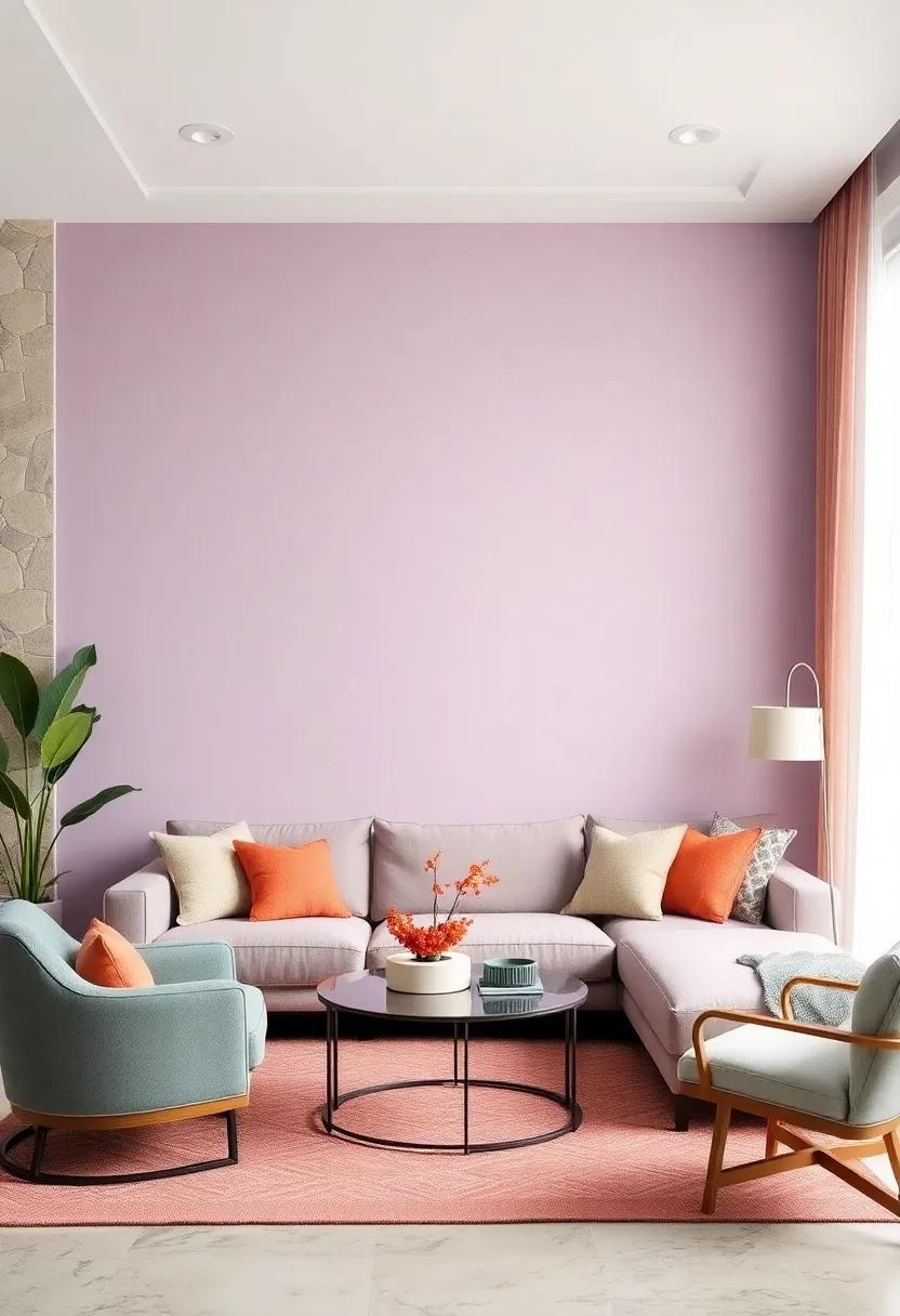 Playful pastels: Combine soft lavender with a bright coral for a fun and lively ‍atmosphere that radiates cheer