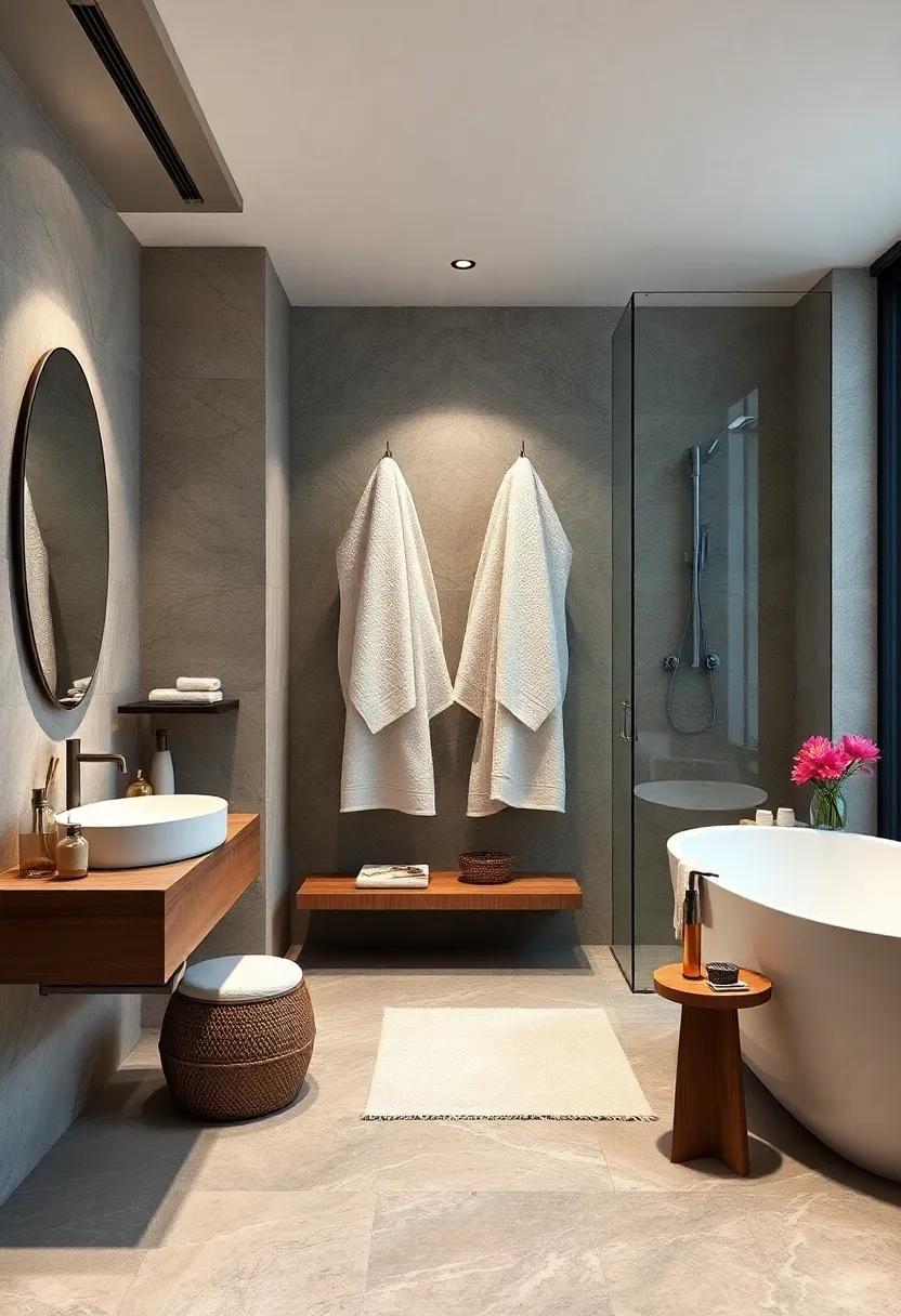 Hang plush, oversized towels on heated towel racks for an inviting and cozy feel