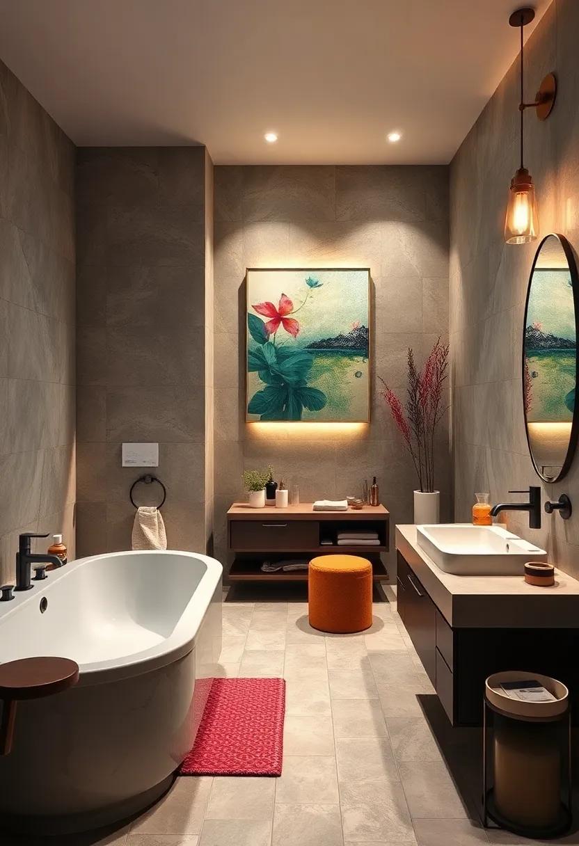 Use ⁢accent lighting to highlight artwork or special features⁣ within your bathroom for an artistic flair