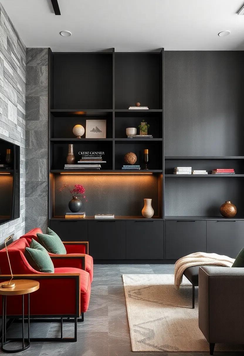 Showcase Your Style:‌ Use deep gray shelving to ‍display‌ rosewood accents,such‌ as decorative​ objects or books,giving a curated feel to your space