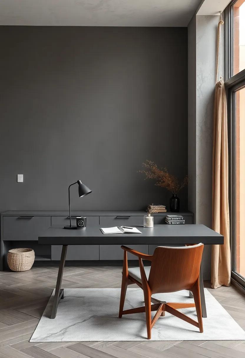 Chic Home Office: Set‍ up a workspace with a deep gray desk and a ⁣rosewood chair, fostering creativity while maintaining elegance and professionalism