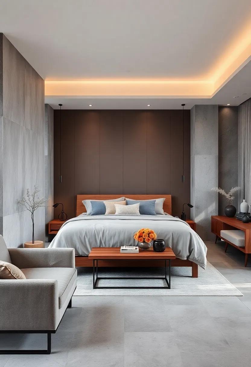 Sophisticated Bedroom: Use​ deep gray bedding with rosewood furniture to ⁤create ‌a serene and romantic ⁤sleeping environment