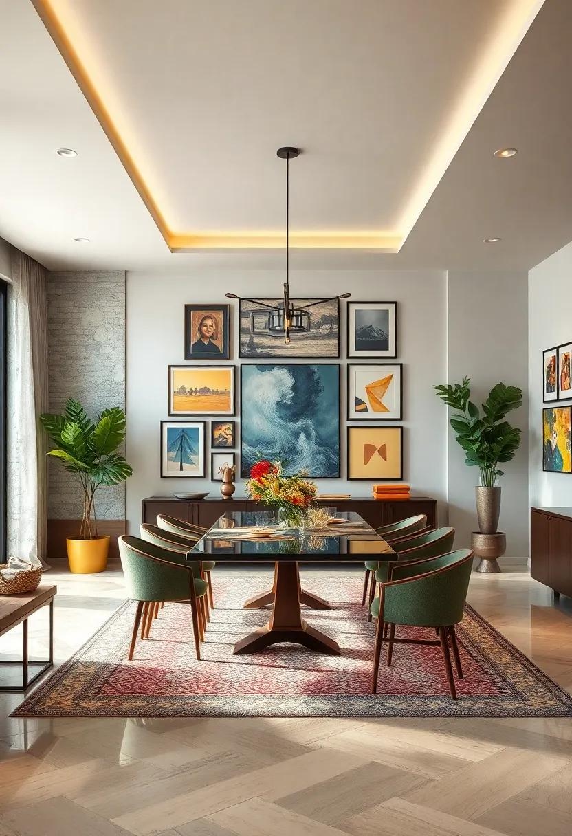 Curate an Artful Gallery⁤ Wall: Showcase an array of‌ artworks⁢ or photographs to add personality, depth, and cultural richness to your dining vibe
