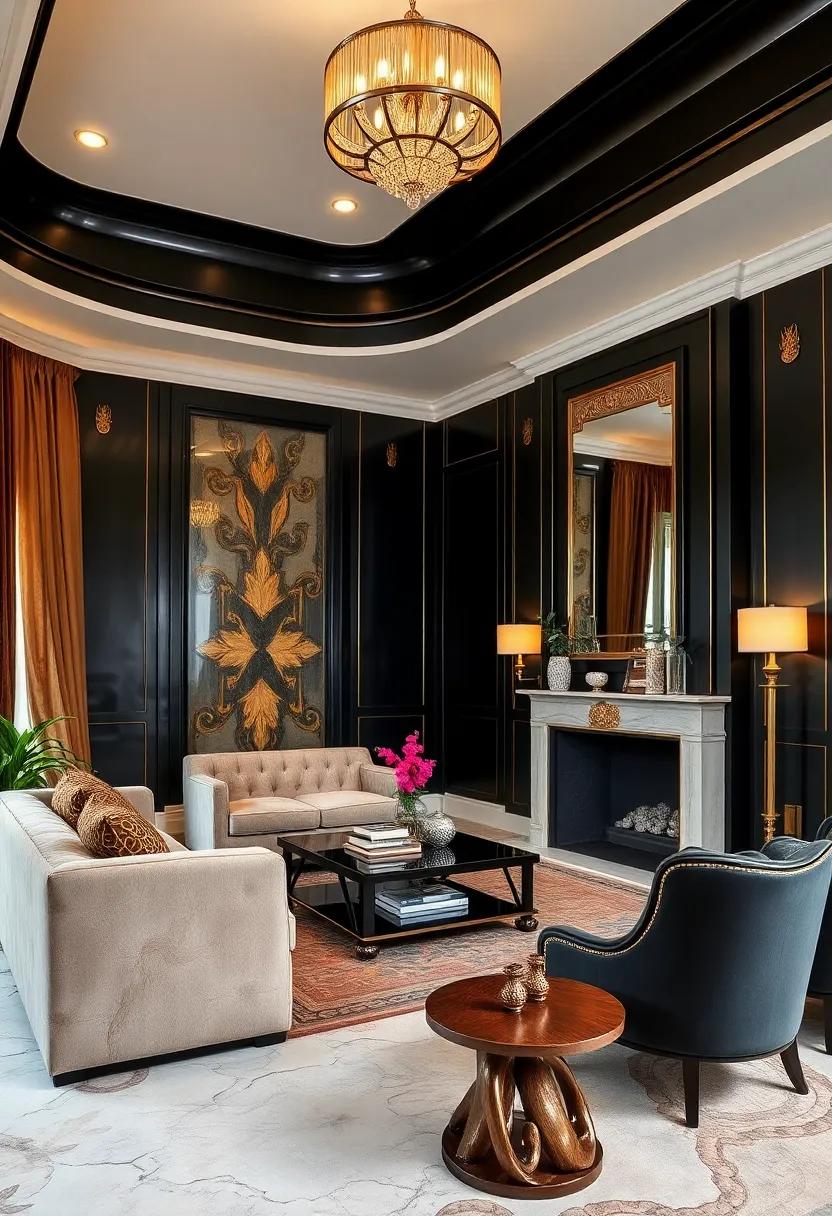 The Great Gatsby House, Long‌ Island - Experience the‌ grandeur of⁤ the Roaring Twenties with rich black walls adorned in gold leaf,⁤ embodying​ the lavish lifestyle of Jay Gatsby