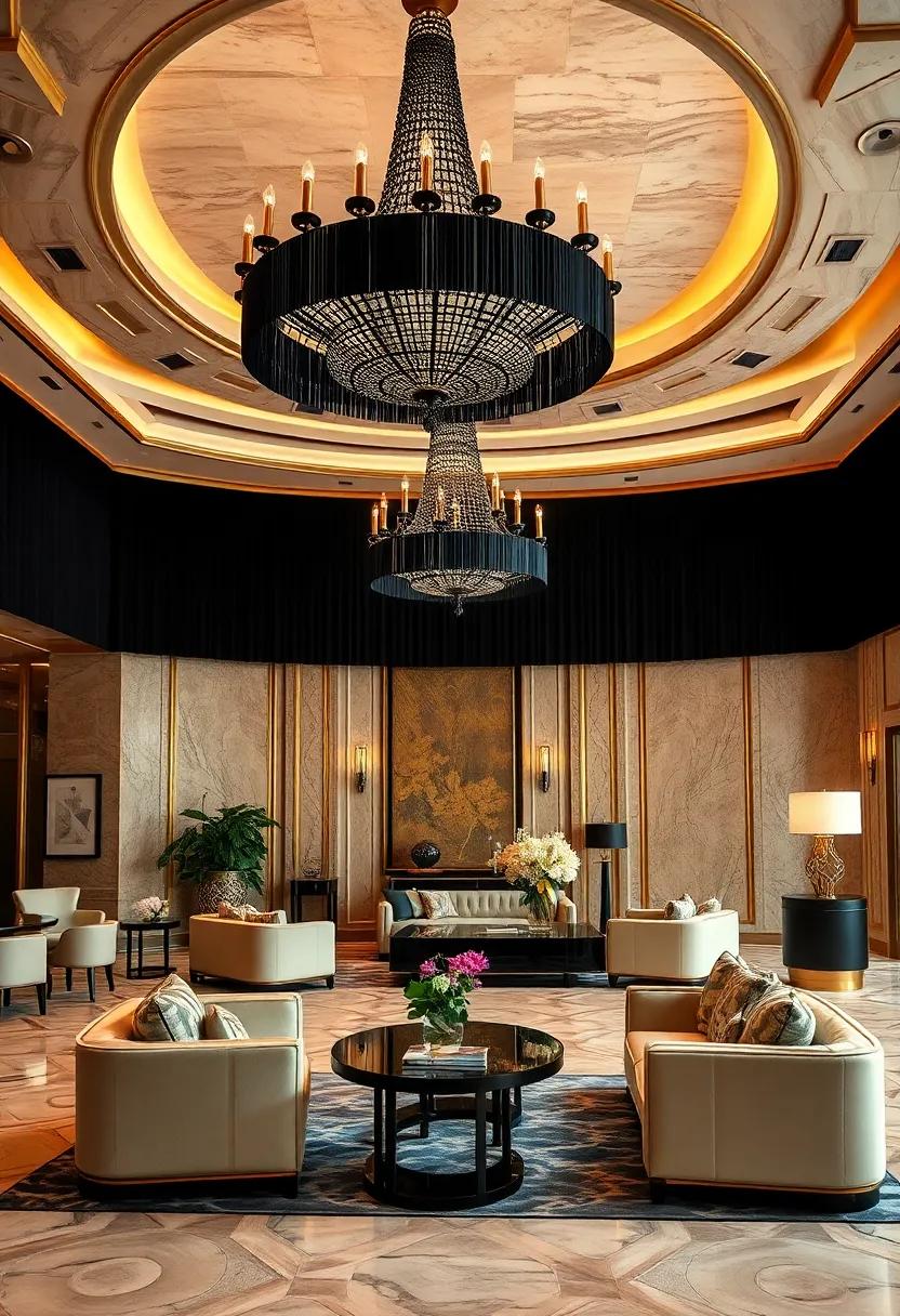 the Waldorf Astoria, New York -​ Step into a world of sophistication with grand ballrooms that captivate guests with black chandeliers sparkling against gold backdrops