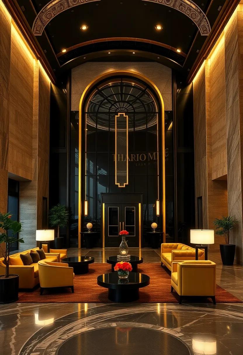 The Paramount Theatre, Oakland - The stunning lobby showcases a striking black and gold color scheme, creating a dramatic ⁢entrance for moviegoers