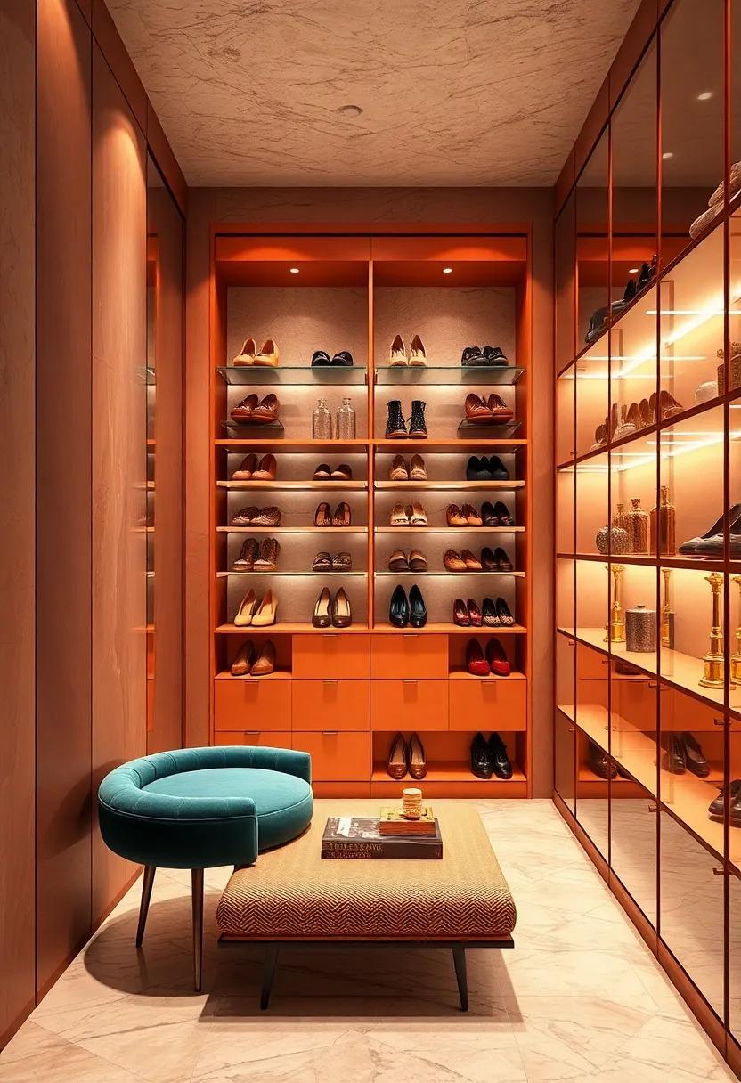 Elegant Shoe Racks: Use terracotta-colored ​shoe ‍racks with gold detailing to‌ keep your favorite⁢ pairs ‍organized‍ while showcasing ‌their beauty