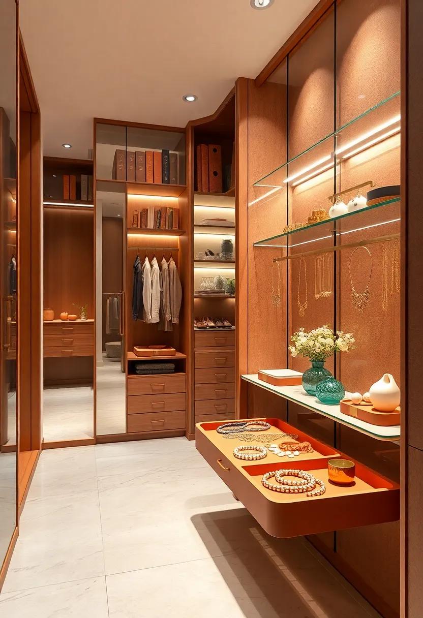 Jewelry ​Display ⁣Station: Create ​a ​dedicated​ section⁣ for jewelry with ⁤terracotta trays and gold organizers, making​ your collection ⁣easily accessible⁢ and visually appealing