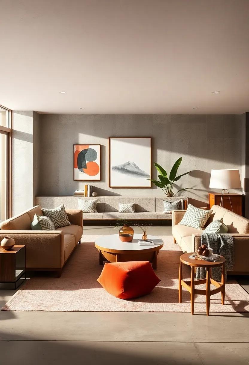 Minimalist⁢ Accent Pillows: Incorporate an array‌ of ‍shapes and textures to create inviting seating ‌areas ​with ⁣a⁣ nod to mid-century flair