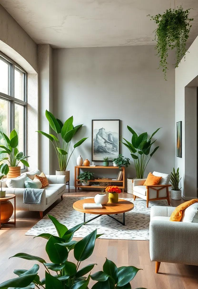 Decorate with Indoor plants: Infuse your living room with greenery by selecting low-maintenance houseplants that purify the air and enhance aesthetics