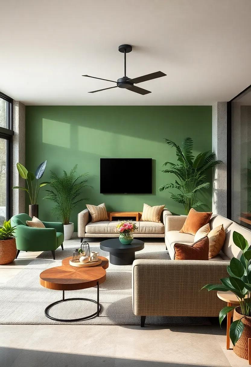 Go with a Neutral Color Palette: Create a calming atmosphere with earth tones that harmonize with the natural elements around your living room