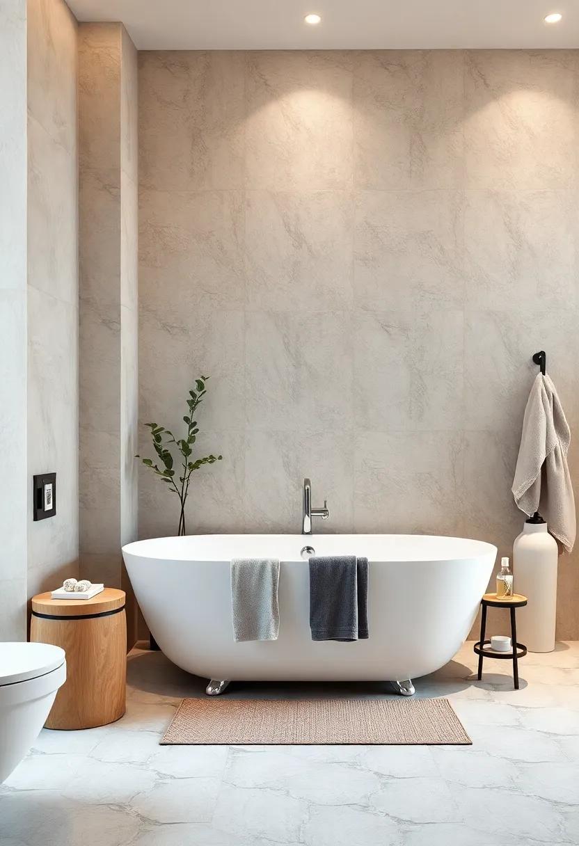 White Freestanding Tub: A classic statement piece that offers a‌ luxurious bathing experience while maintaining a serene⁣ atmosphere