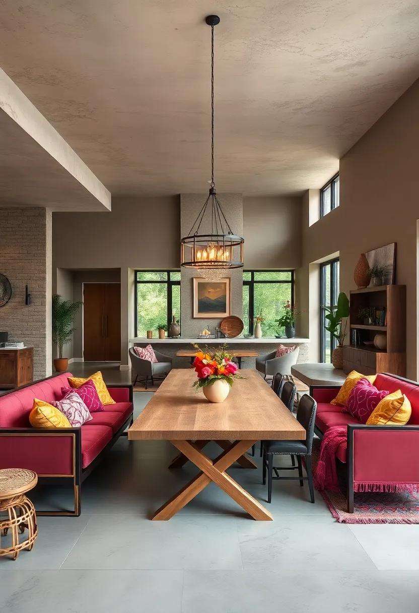 Bohemian ⁢Bliss: Infuse your ‍open concept dining area​ with vibrant​ colors ⁤and eclectic decor that create a warm,⁤ inviting atmosphere, ‍perfect for‌ gatherings
