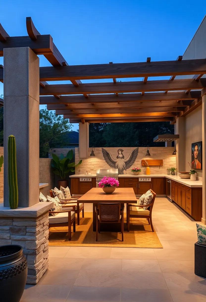 Artistic flair: ‍include artistic⁤ sculptures⁢ and murals ⁢alongside your pergola to create an ⁤inspiring​ atmosphere for cooking and creativity