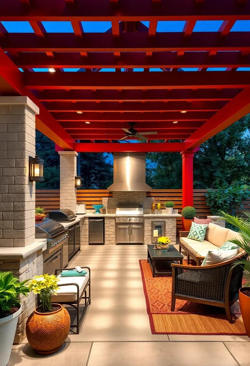 Colorful Canopy: ⁣Choose ‌a ‍bold,‌ painted⁤ pergola⁢ to ⁤add a pop of color to your outdoor kitchen, transforming⁣ it into a vibrant hub for⁤ gatherings