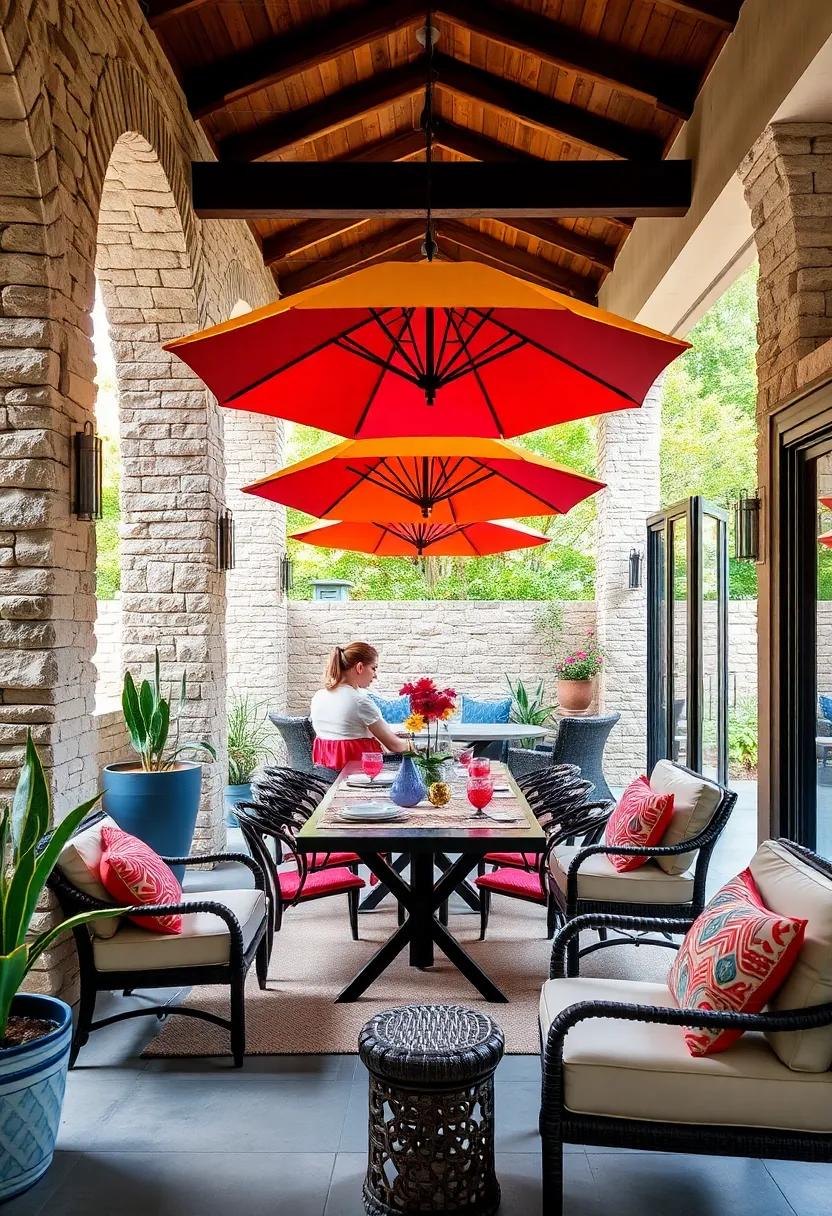 Colorful Umbrella protection: Choose⁣ vibrant ​umbrellas⁢ to shield against the ‍sun while adding a pop ⁤of ⁤color to your outdoor ⁢dining area