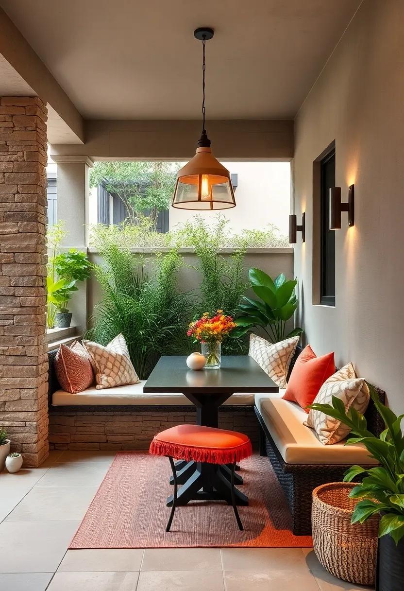 Cozy Corner ‌nook: Transform a ‍small space ⁤into a charming dining​ area by incorporating​ a ⁢built-in bench with cushions⁢ surrounded by‌ lush greenery