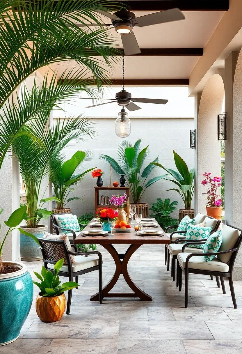 Tropical Paradise Feel: Use palm trees and⁣ colorful‍ tropical flowers to create⁤ a lush, exotic‍ atmosphere for outdoor meals with⁤ a vacation ​vibe