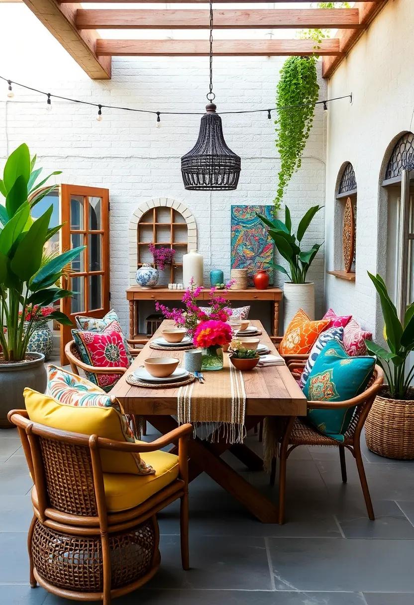 Vibrant Bohemian‌ Setup: Mix and match colorful ⁤textiles and‍ eclectic⁤ decor⁢ to‌ evoke a carefree bohemian spirit, inspiring lively conversations around ⁢the table