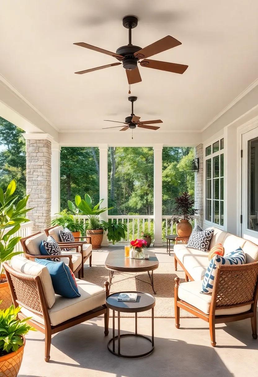 Ceiling Fans: Install a ceiling fan to maintain airflow and coolness, making your screened porch a blissful getaway during warm months