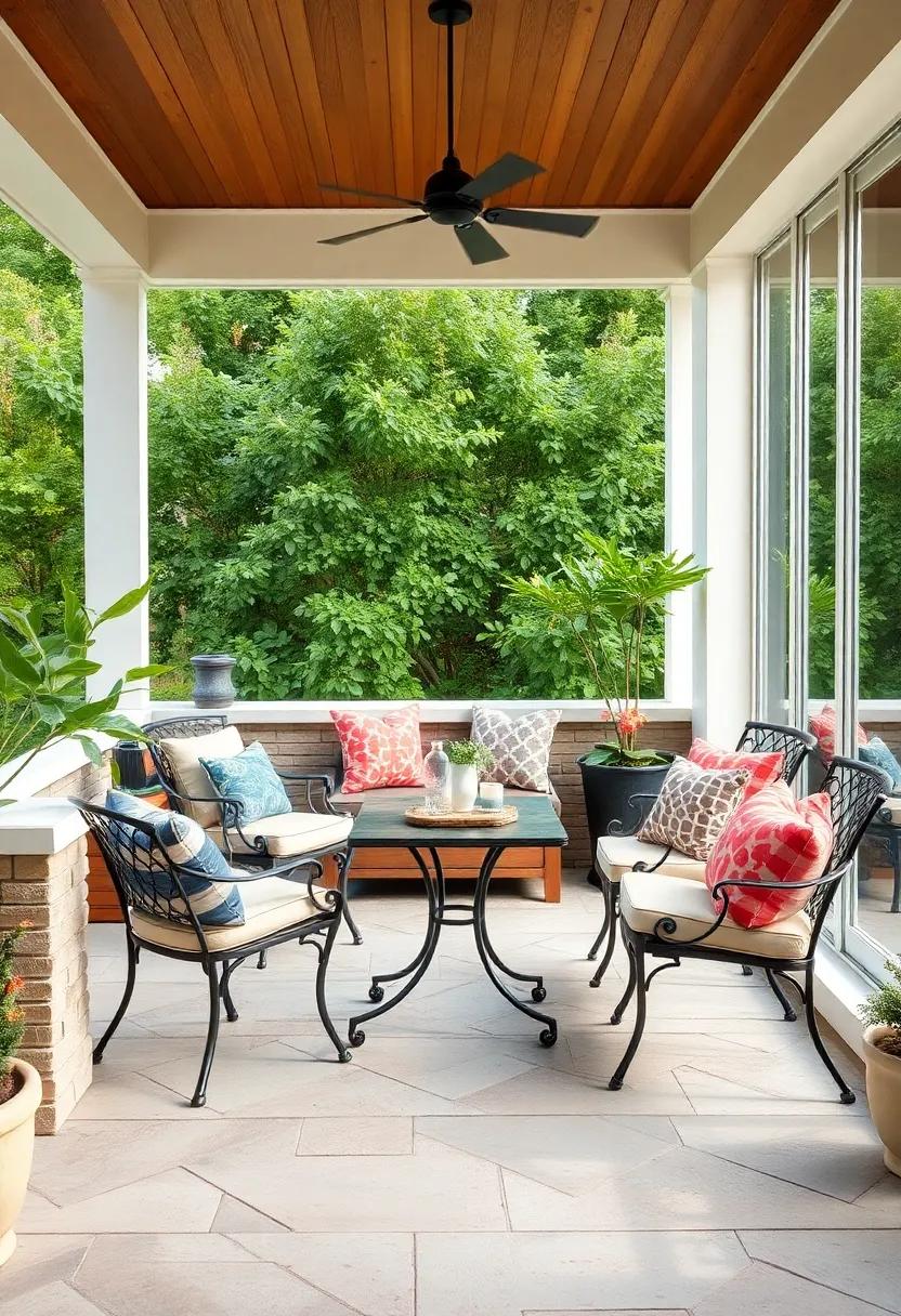 Compact Bistro Set: Enjoy intimate meals or morning coffee with a compact bistro set that fits snugly on your porch