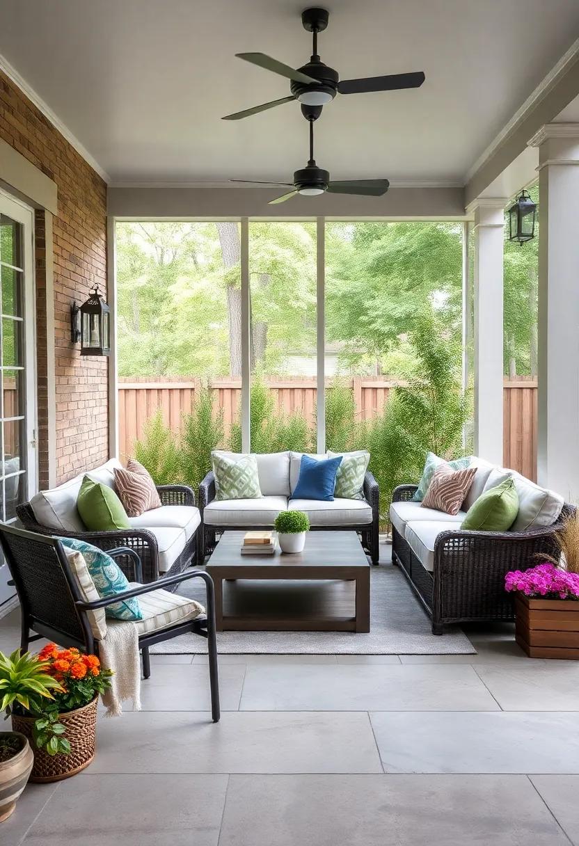 Cozy Sectional Sofa: Embrace comfort and style with a sectional sofa that invites lounging and conversation under the beauty of your screened porch
