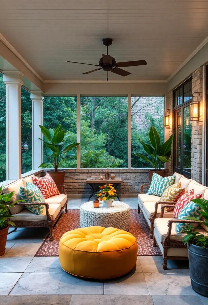 Outdoor Poufs: Add versatility to your seating arrangements with colorful outdoor poufs that can serve as both seating and footrests