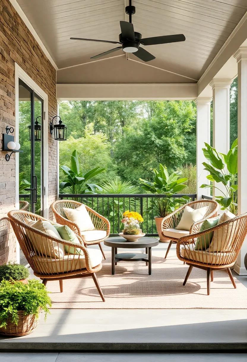 Rope-Style Lounge Chairs: bring a contemporary twist to your porch with chic rope-style lounge chairs, combining comfort and artistic flair