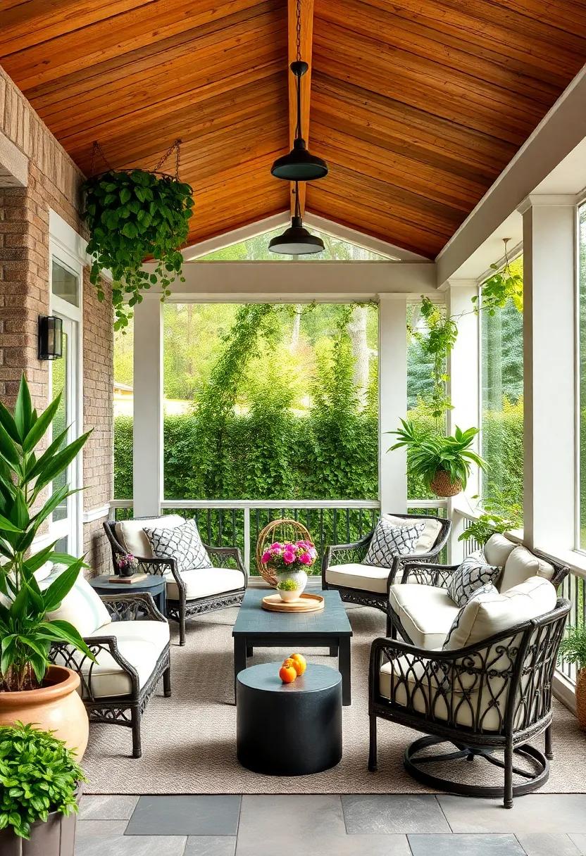 Trellis or Climbing Plants: Create a lush feel with a trellis or climbing plants that add verdant beauty and transform your porch into a nature haven