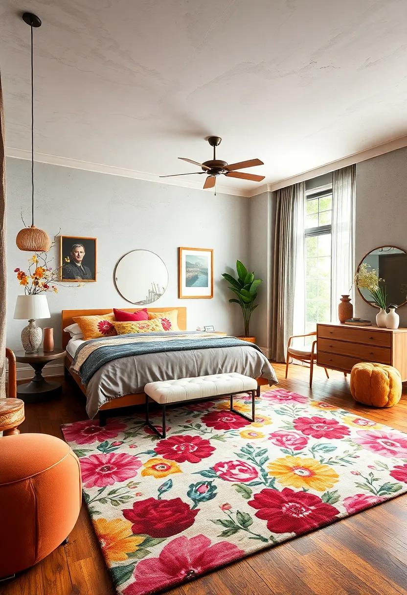 Select a bold floral area rug to anchor your⁢ floor space while infusing warmth and personality