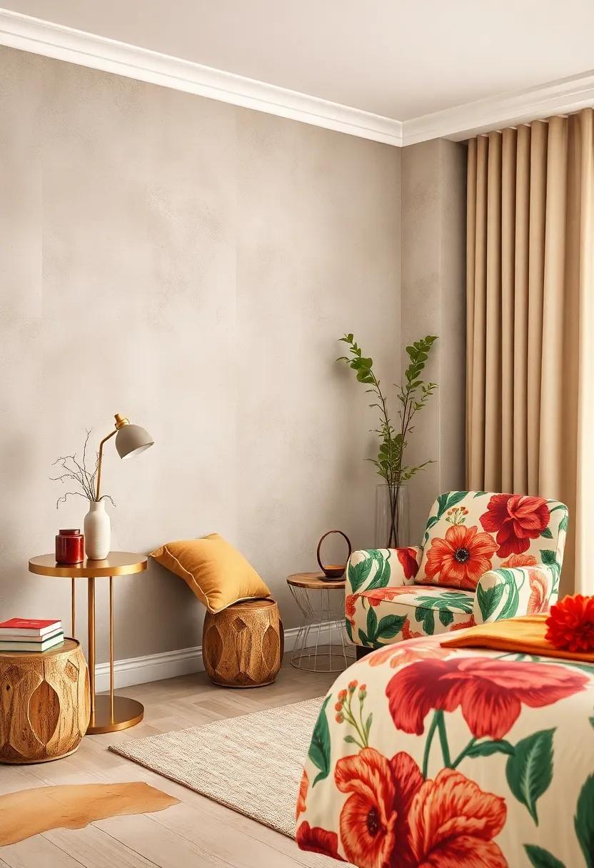 Add a retro⁢ armchair upholstered in‌ a large, dramatic floral print as a statement piece in your ‌bedroom corner