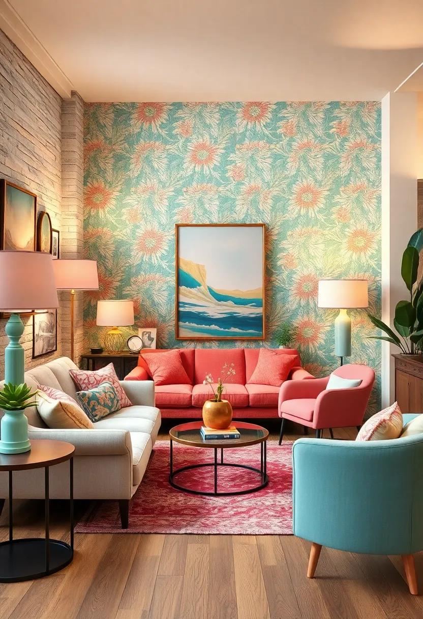 Combine⁤ vintage pastel lamps with bold​ wallpaper for a striking contrast that enhances your room’s ‌character