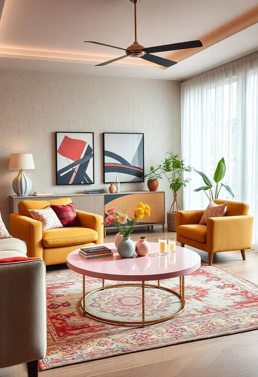Style your​ living room with a pastel coffee table, ​adding a unique focal point that ‍complements the retro elements of your⁢ decor