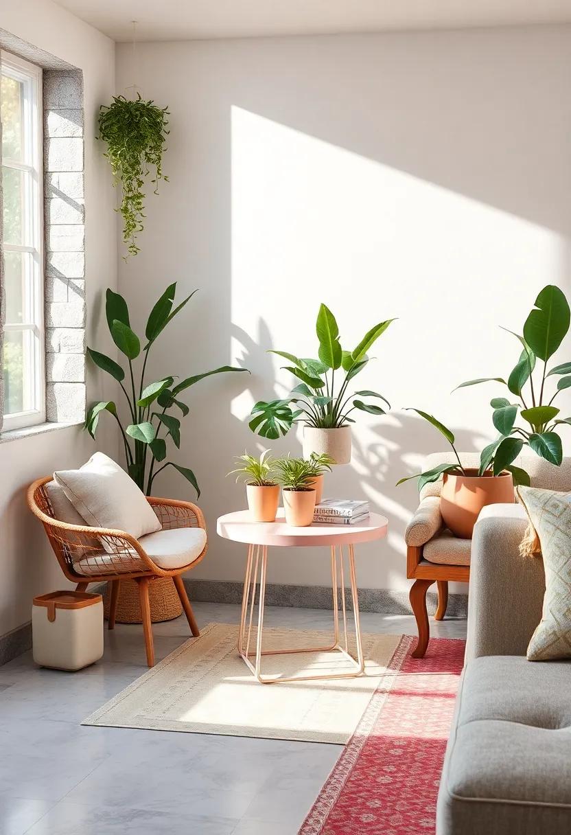 Bring life ‌to⁤ your sunny‍ corner with a pastel accent table‍ topped with plants,creating a retro greenhouse ⁣vibe