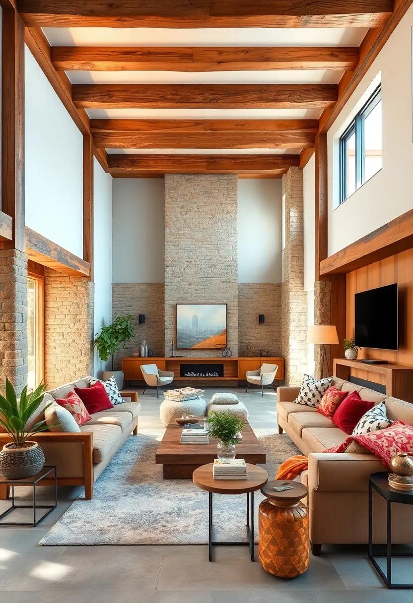 Use Natural Materials: Opt for wood, stone, ⁢and metal accents to create an earthy atmosphere that complements exposed wooden beams