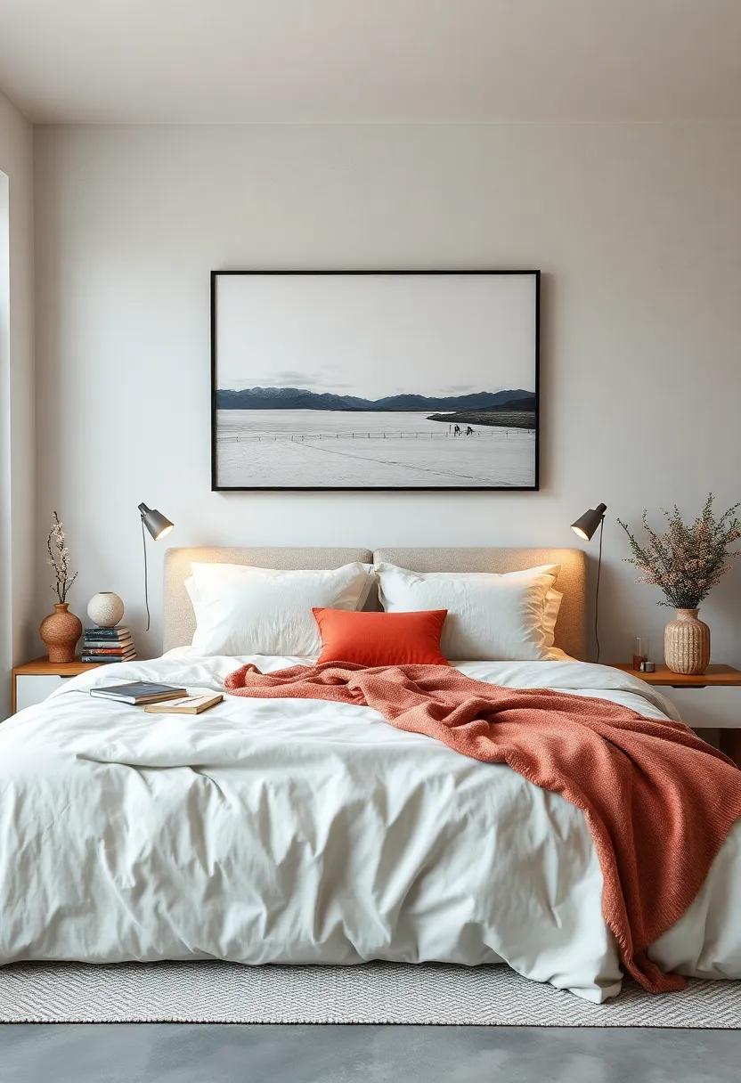 Neutral⁣ Bedding: Pair⁤ your ⁣minimalist ⁤artwork⁢ with neutral bedding patterns, creating a serene backdrop ​that complements the ‍artistic elements in your ⁢bedroom