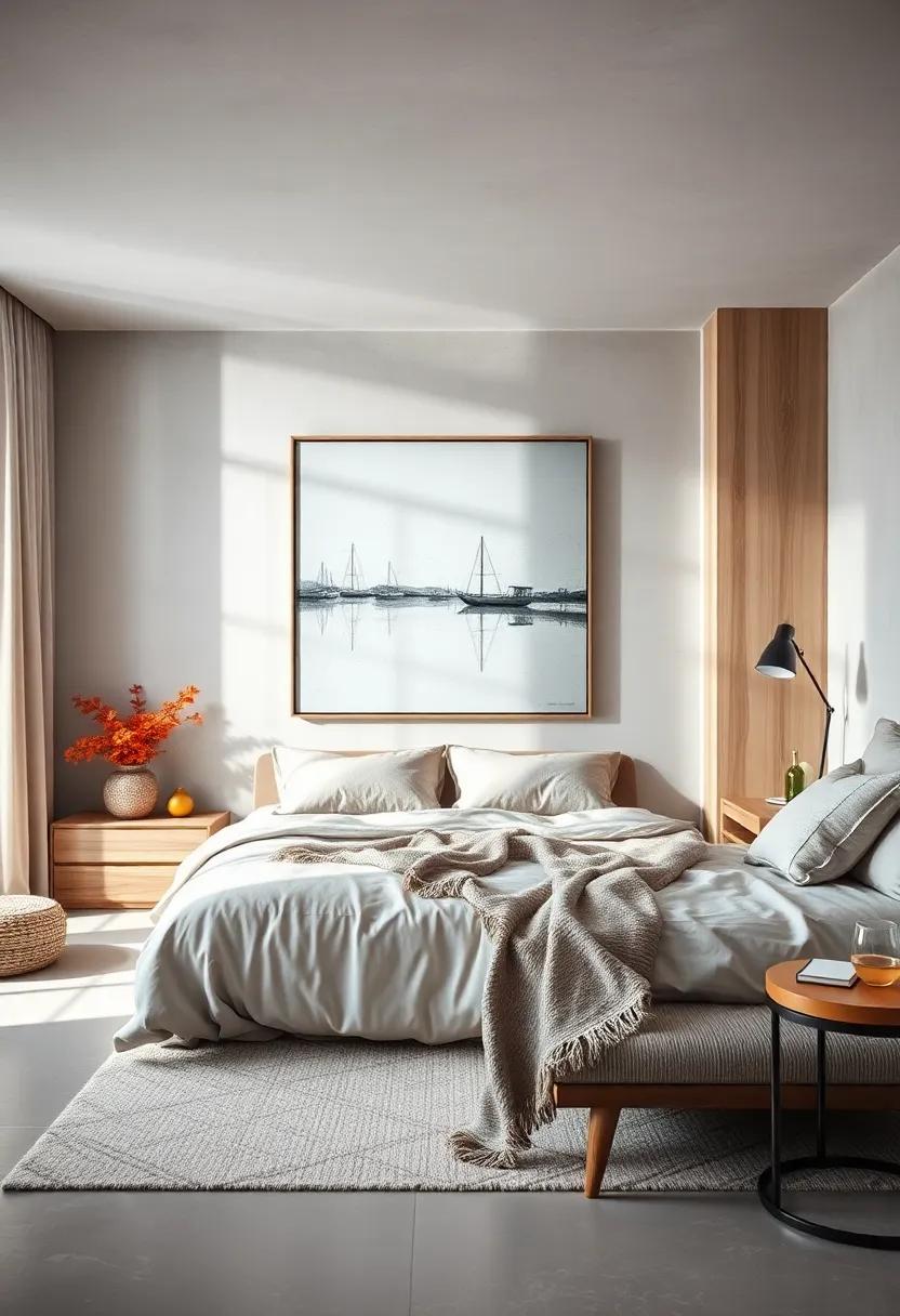 Reflections in Art: ⁣Use mirrored or⁢ metallic minimalist ⁣artwork to create depth ⁤and light ‌in your bedroom, reflecting the serene environment‌ around you