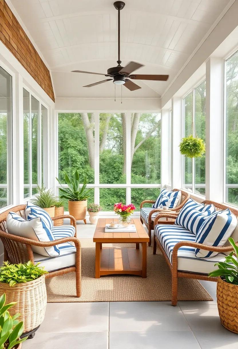 Embrace Coastal Vibes⁤ with ‍Nautical⁤ Stripes: Transform ‌your ⁤screened ‌porch into‍ a beachy retreat with navy and white ‌striped cushions⁢ that ⁤evoke the ocean breeze