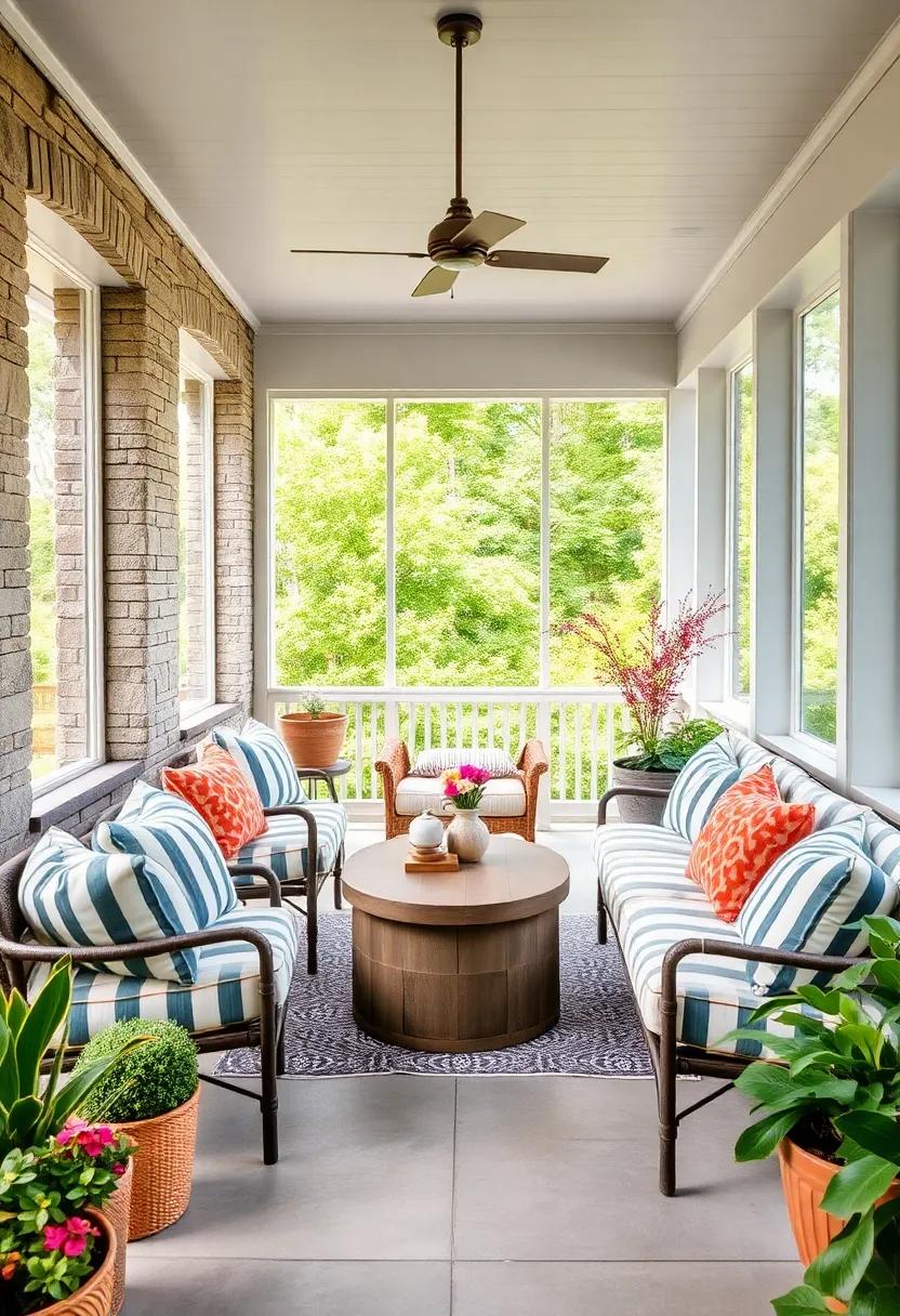 Layer Textures for Visual Interest: Pair striped cushions with a variety of ⁣textured‍ throw blankets or pillows to add dimension​ and ⁣warmth to ‍your screened porch