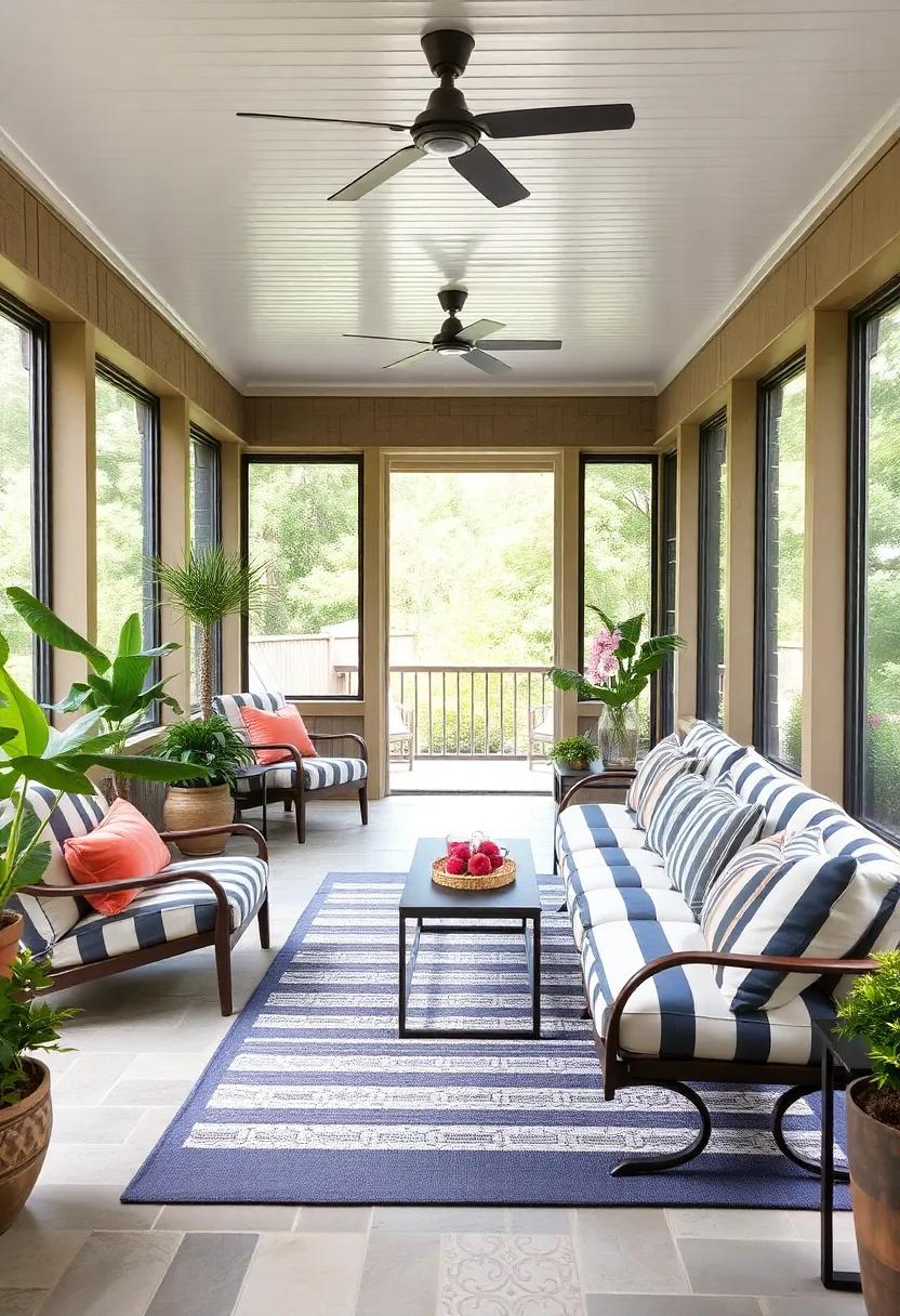 Use ‌Stripes to Define Spaces: Strategically place‌ striped cushions in designated areas, such as an eating nook or relaxation zone,‌ to visually separate different porch functionalities
